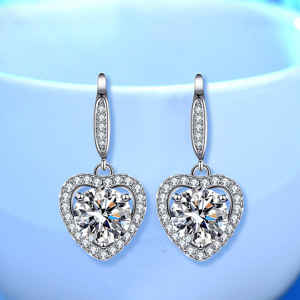 Moissanite Heart Halo Wedding Earrings