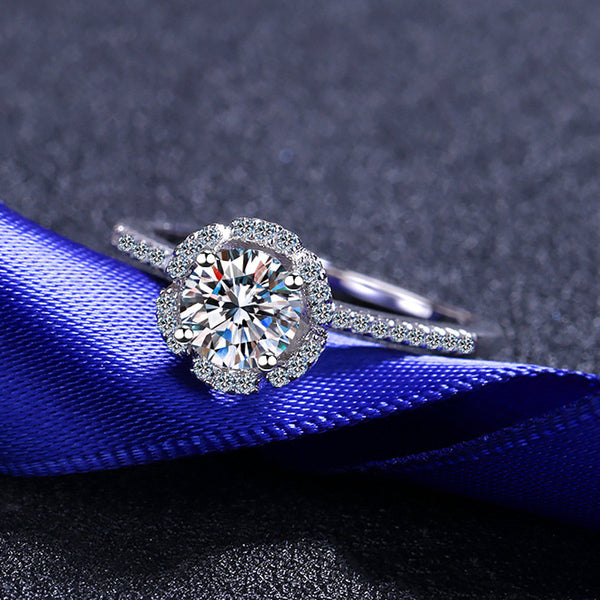 Moissanite Flower Pave Wedding Ring