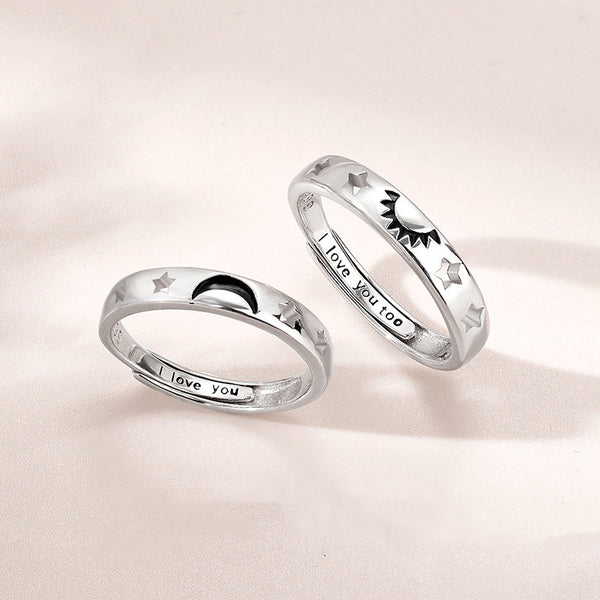 Black Sun Moon Couple Matching Ring