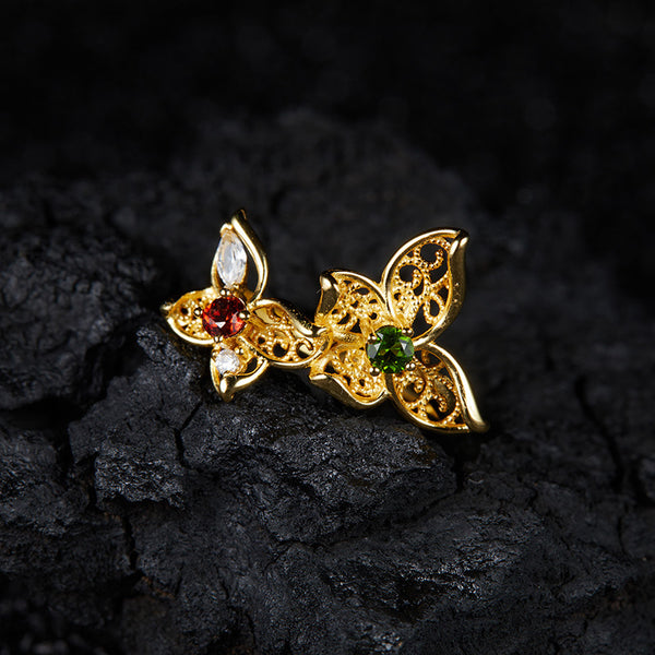 Gold Diopside Garnet Butterfly Ring