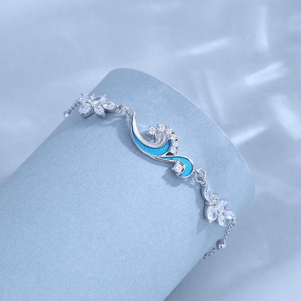 Dainty Blue Ocean Wave Charm Bracelet