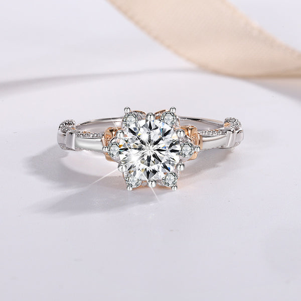 Color Moissanite Flower Engagement Band Ring