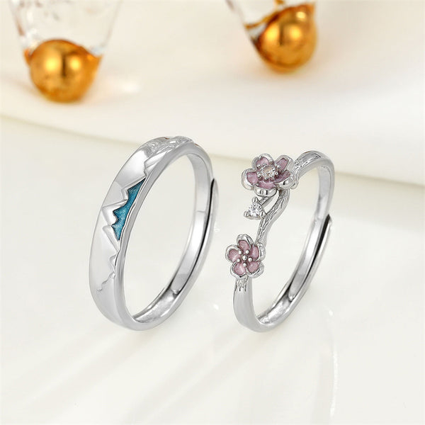 Cherry Blossom Mountain Couple Ring