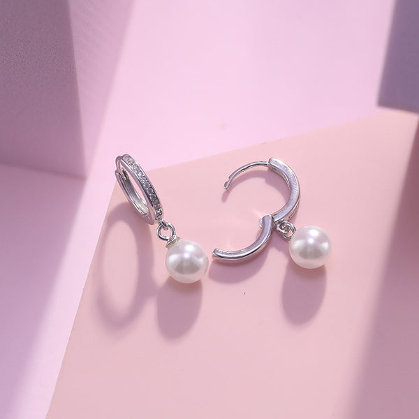 Round Pearl Drop Hoop Earrings