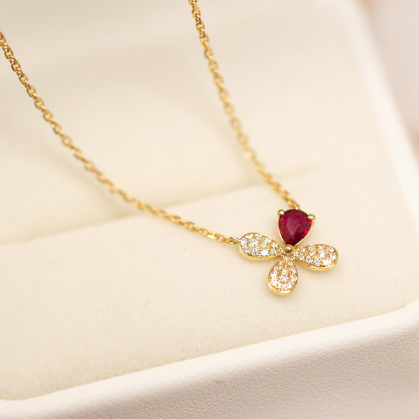 Ruby Four Leaf Clover Necklace