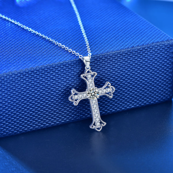 Moissanite Cross Pendant Wedding Necklace