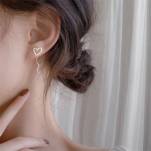 Silver Heart Ear Threader Earrings