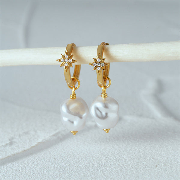 Baroque Pearl Drop Huggie Earrings