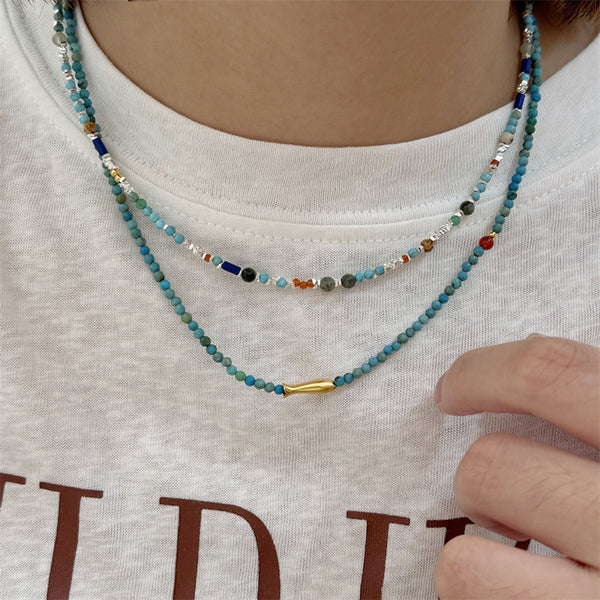 Gold Fish Turquoise Beaded Necklace