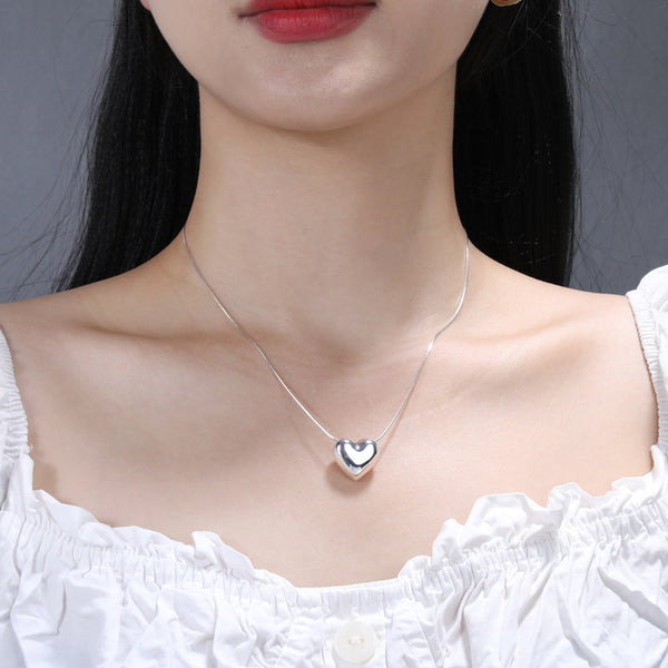 Silver Three-Dimensional Heart Necklace