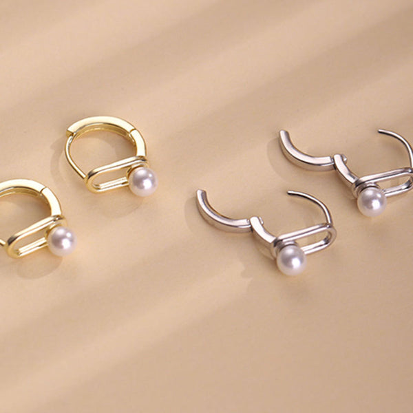 Pin Pearl Hoop Earrings