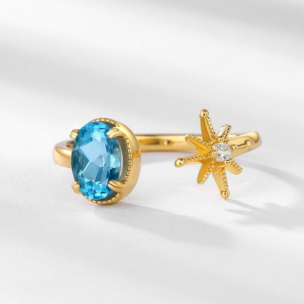 Blue Color Gem Topaz Star Stacking Ring