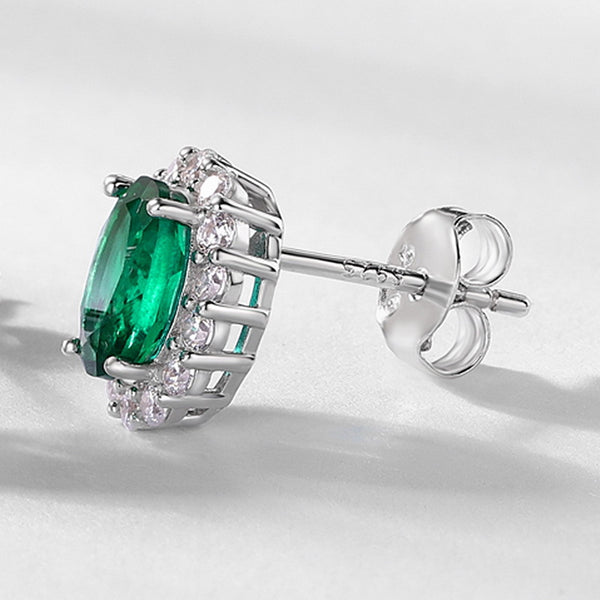 Lab Grown Emerald Halo Stud Earrings