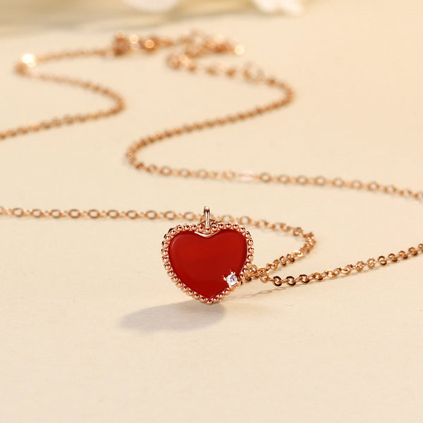 Red Agate Heart Pendant Necklace