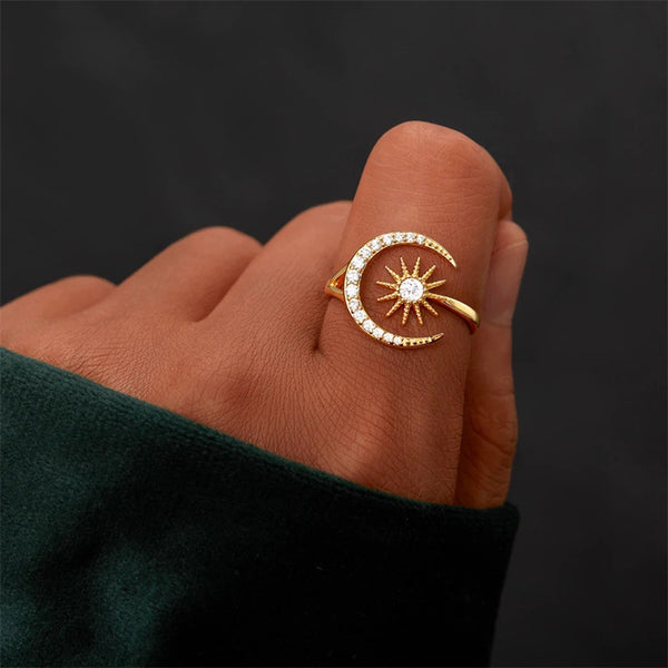 Dainty Crescent Moon Star Ring