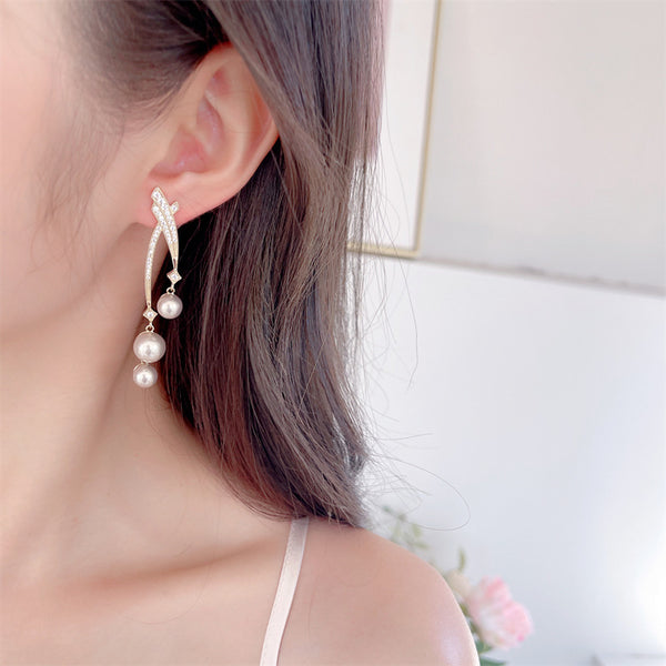 Pearl Ribbon Wedding Statement Earrings