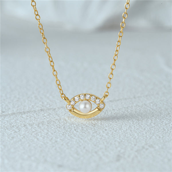 Dainty Pearl Evil Eye Necklace