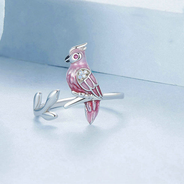 Pink Enamel Parrot Ring