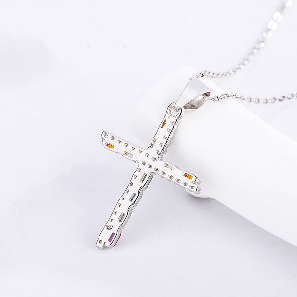 Classic Rainbow Cross Pendant Necklace