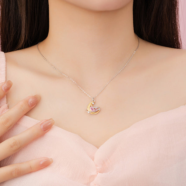 Pink Heart Moon Star Pendant Necklace