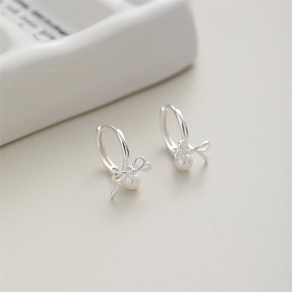 Bowknot Pearl Huggie Earrings