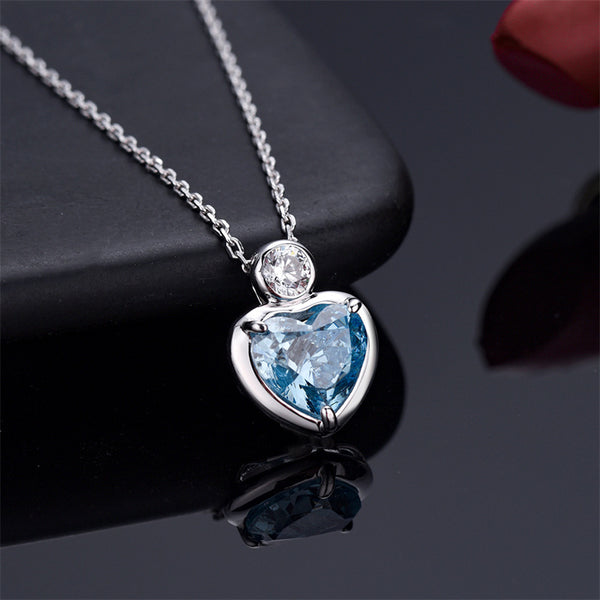 Aquamarine Heart Wedding Pendant Necklace