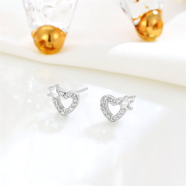 Dainty Crown Heart Stud Earrings