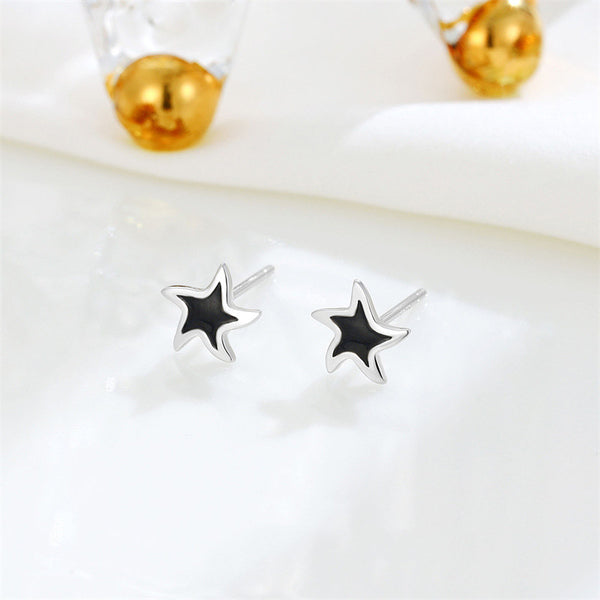 Black Enamel Star Stud Earrings