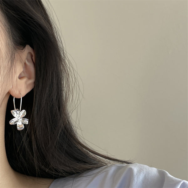 Silver Flower Hoop Earrings