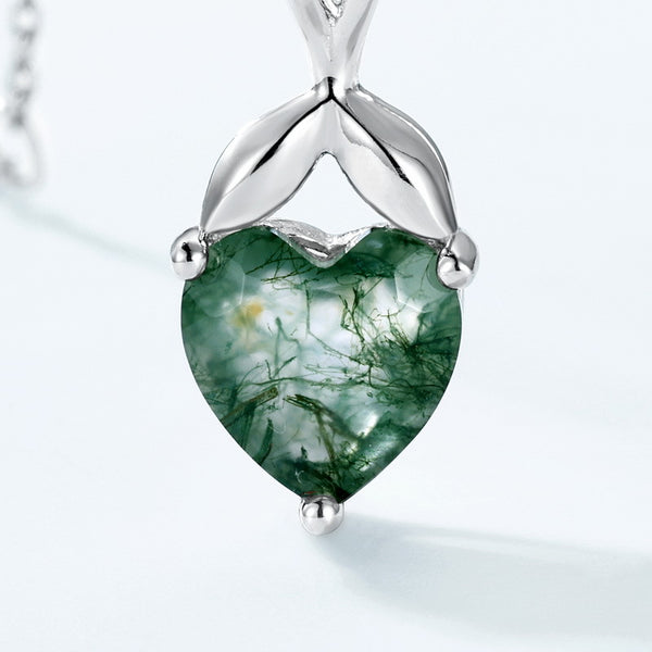 Heart Moss Agate Pendant Necklace