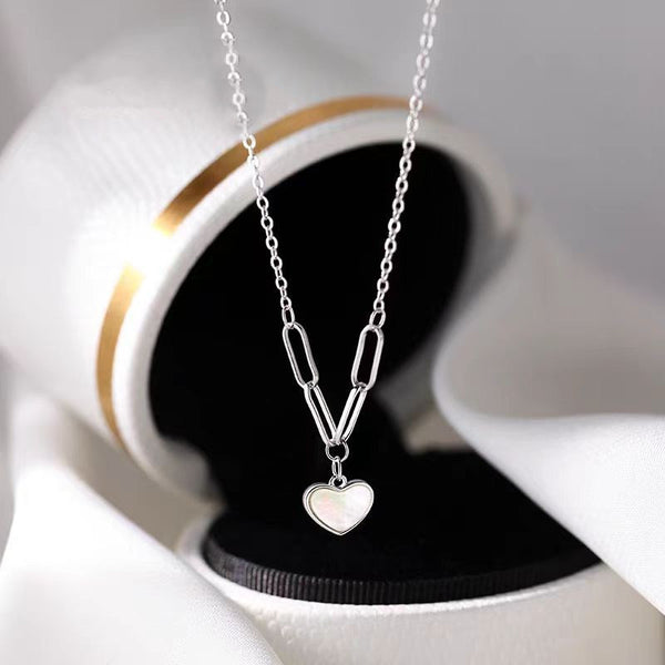 Silver Shell Heart Pendant Necklace