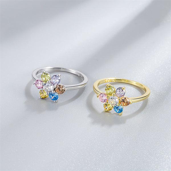 Rainbow Gem Flower Ring