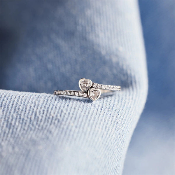 Double Heart Pave Stacking Ring