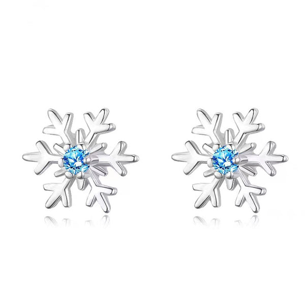 Blue Stone Snowflake Stud Earrings