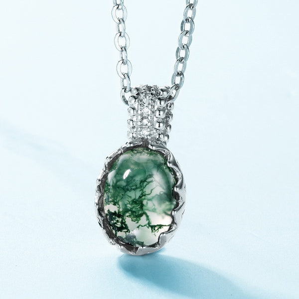 Oval Moss Agate Pendant Necklace