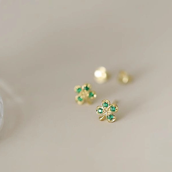 Tiny Small Four Leaf Clover Stud Earrings