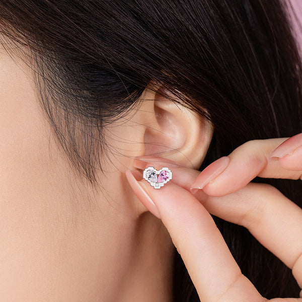 Splicing Pink Heart Stud Earrings