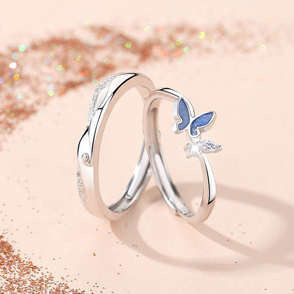 Butterfly Ocean Matching Couple Ring