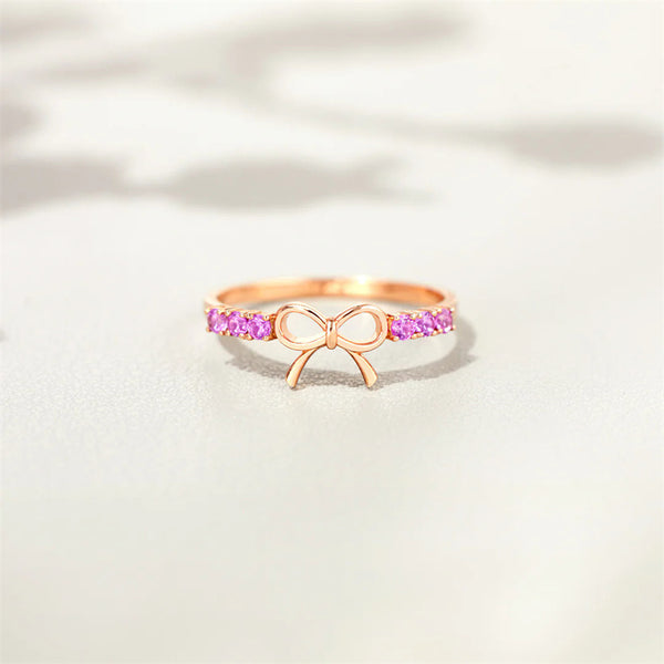 Dainty Pink Gem Bow Tie Ring