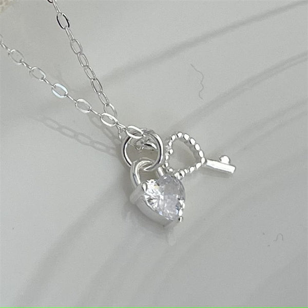 Silver Heart Key Necklace