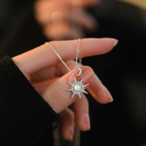 Opal Sun Moon Pendant Necklace