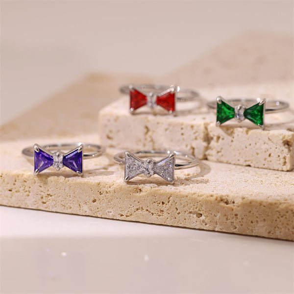 Dainty Color Gem Bow Tie Ring