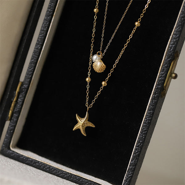 Starfish Seashell Double Layering Necklace