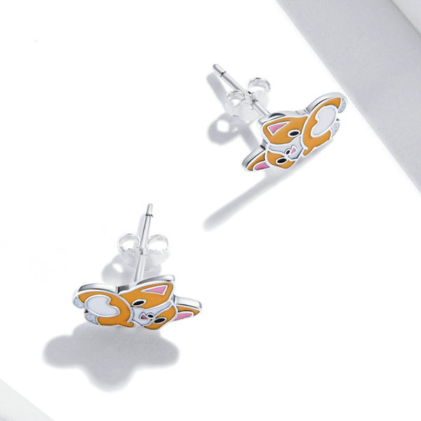 Welsh Corgi Dog Enamel Stud Earrings