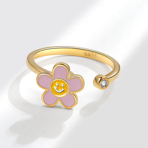 Flower Smiley Anxiety Fidget Spinner Ring