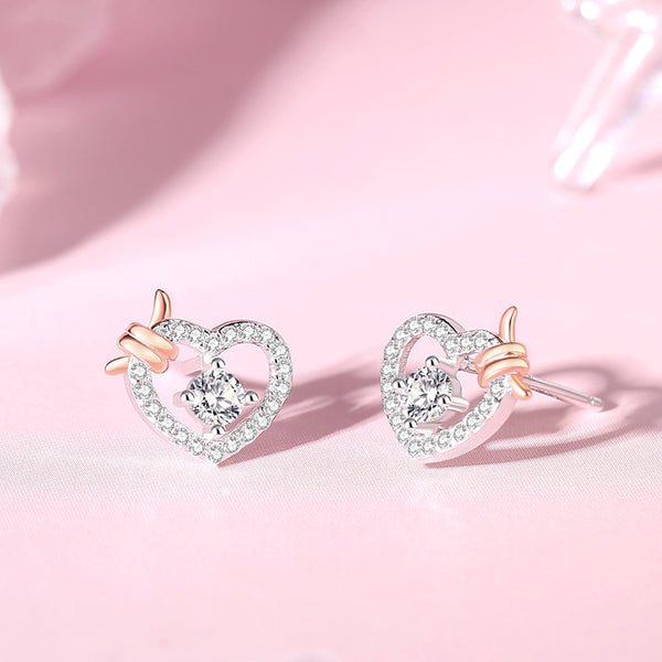 Dainty Heart Knot Stud Earrings