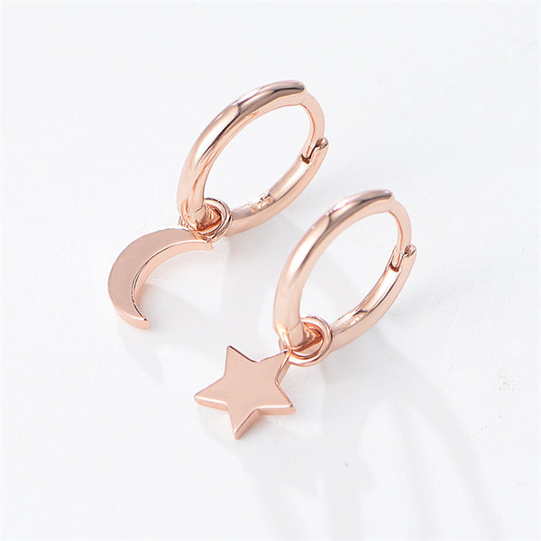 Mismatch Star Moon Drop Hoop Earrings