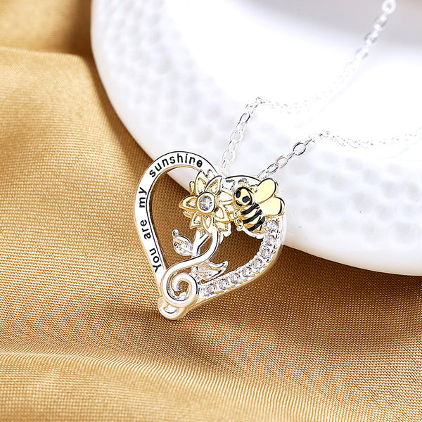 Sunflower Bee Heart Necklace