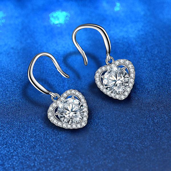 Moissanite Heart Halo Wedding Earrings