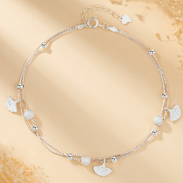 Ginkgo Leaf Bead Double Chain Anklet